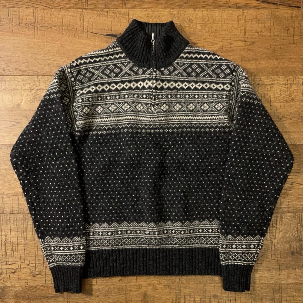 Gap Wool Shetland Sweater Womens M Navy Nordic Cottagecore Quarter Zip